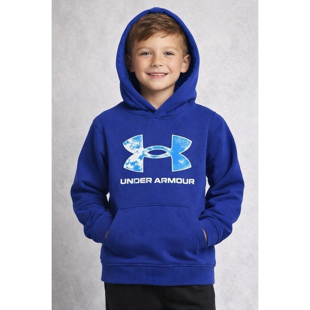 Under Armour Boys Youth 7 Blue Logo Hoodie Sweatshirt Fleece Pullover Winterwear